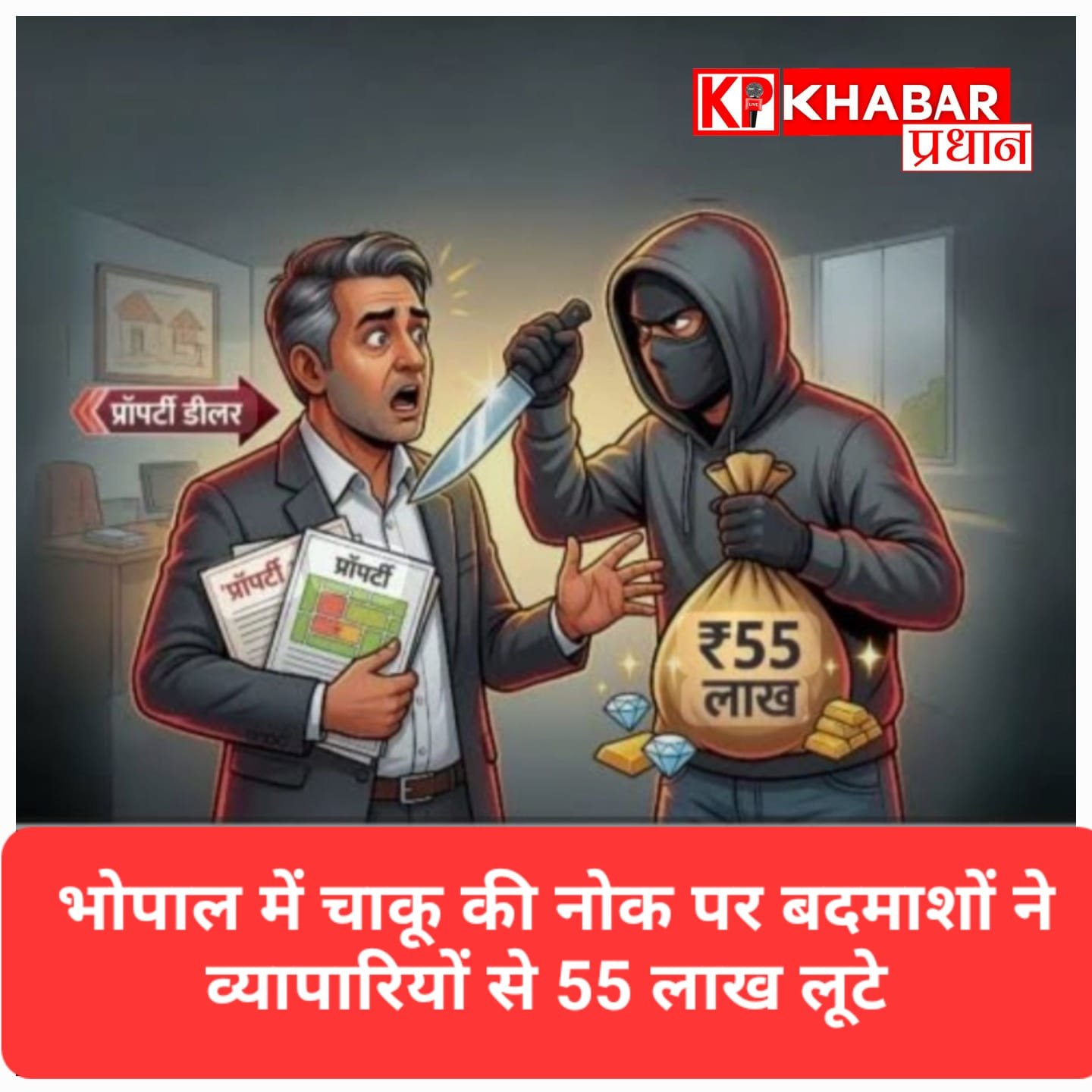 भोपाल में 55 लाख की लूट, चाकू की नोक पर बदमाशों ने व्यापारियों को बनाया निशाना